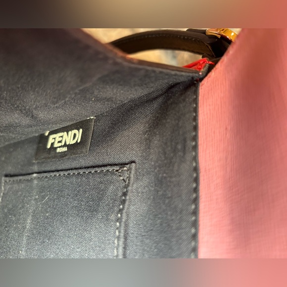 FENDI✨Demi Jour Top Handle Bag✨Pink Grey Red Leather✨Saffiano Satchel Crossbody - Picture 5 of 13